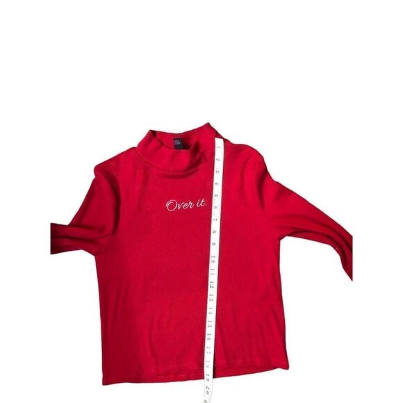 Forever 21 ribbed long sleeve red faux turtleneck with embroidered “over it” - Picture 7 of 9